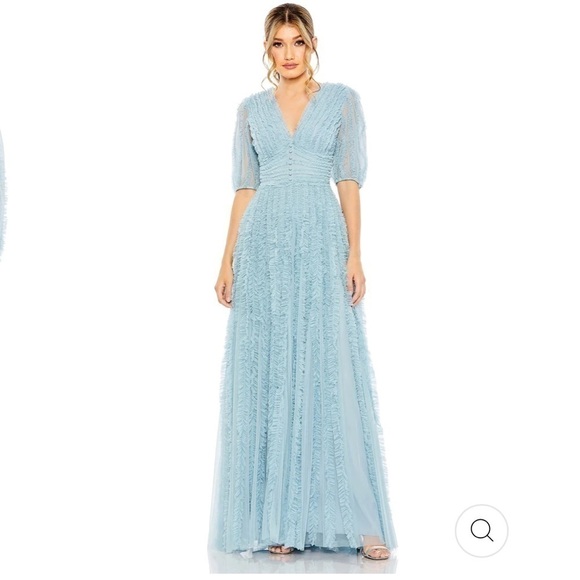 Mac Duggal 8050 Puff Sleeve Ruffle Aline Gown French Blue - Picture 1 of 12